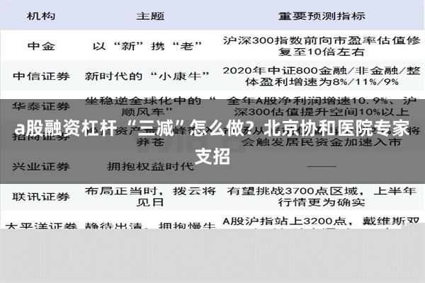 a股融资杠杆 “三减”怎么做？北京协和医院专家支招