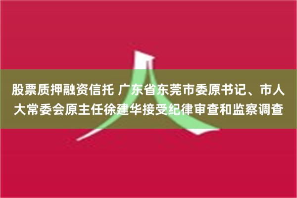 股票质押融资信托 广东省东莞市委原书记、市人大常委会原主任徐建华接受纪律审查和监察调查